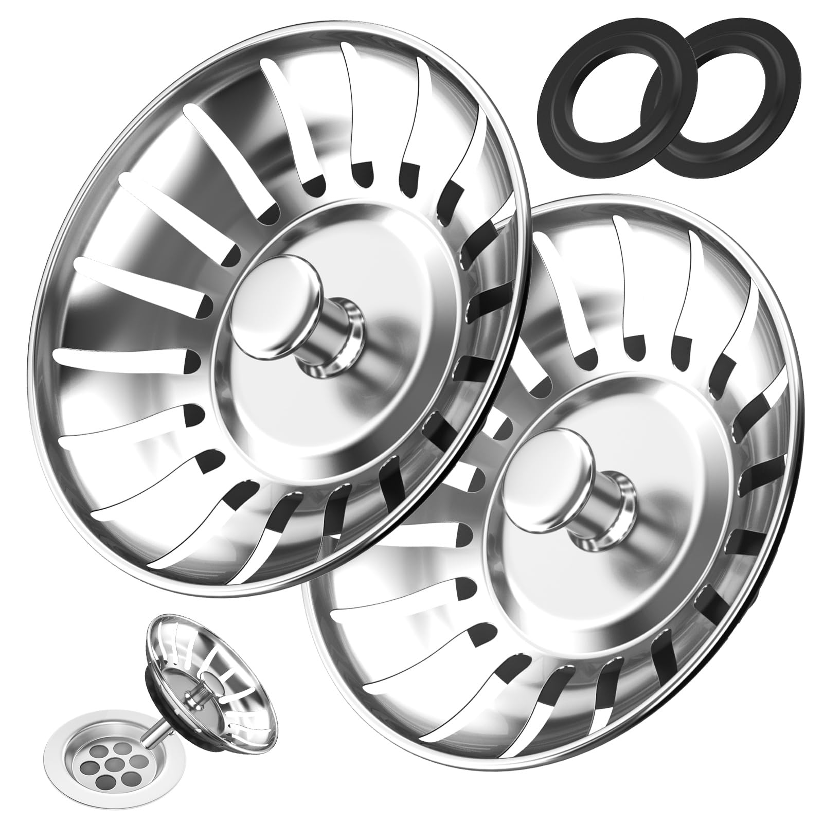 2 Pack Kitchen Sink Strainer Plug, 304 Stainless Steel Kitchen Sink Plug, Thicken Sink Plug Drain Stopper Diameter 78mm