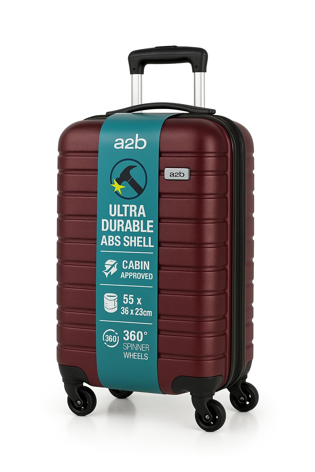 A2B Lightweight 55cm Cabin Approved Suitcase - Small Plum Carry on Luggage with Spinner Wheels, Hard Shell, Hand Luggage for Flights, Kids, Jet2, BA, Lufthansa, Virgin Airlines (Plum, Small)