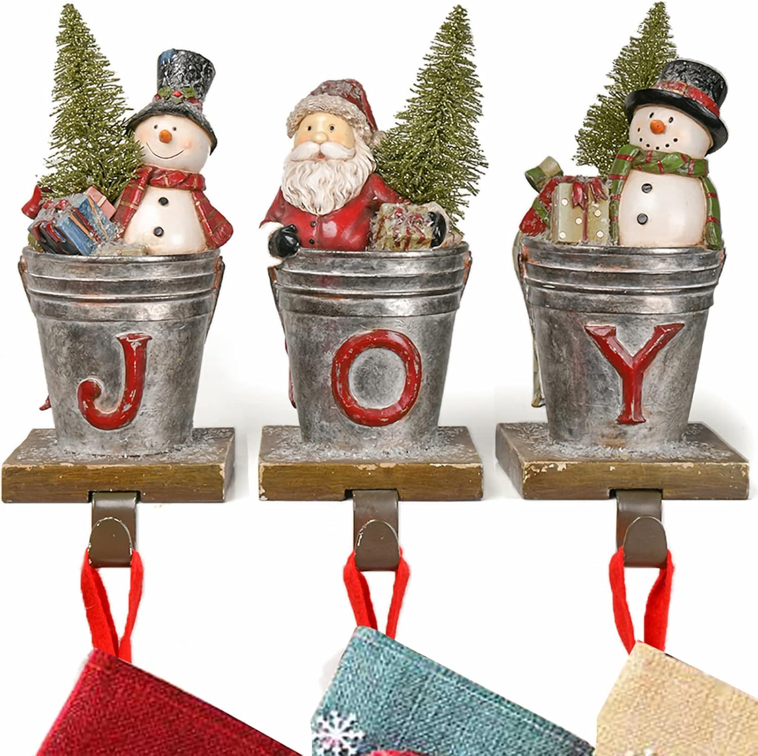 Stockings & Holders - Newman House Studio Christmas Joy Stocking-Holders Home-Decor Sculptures - Santa Snowman Stocking Holder Figurines Set of 3 5 * 3.5 * 7.5 Inch