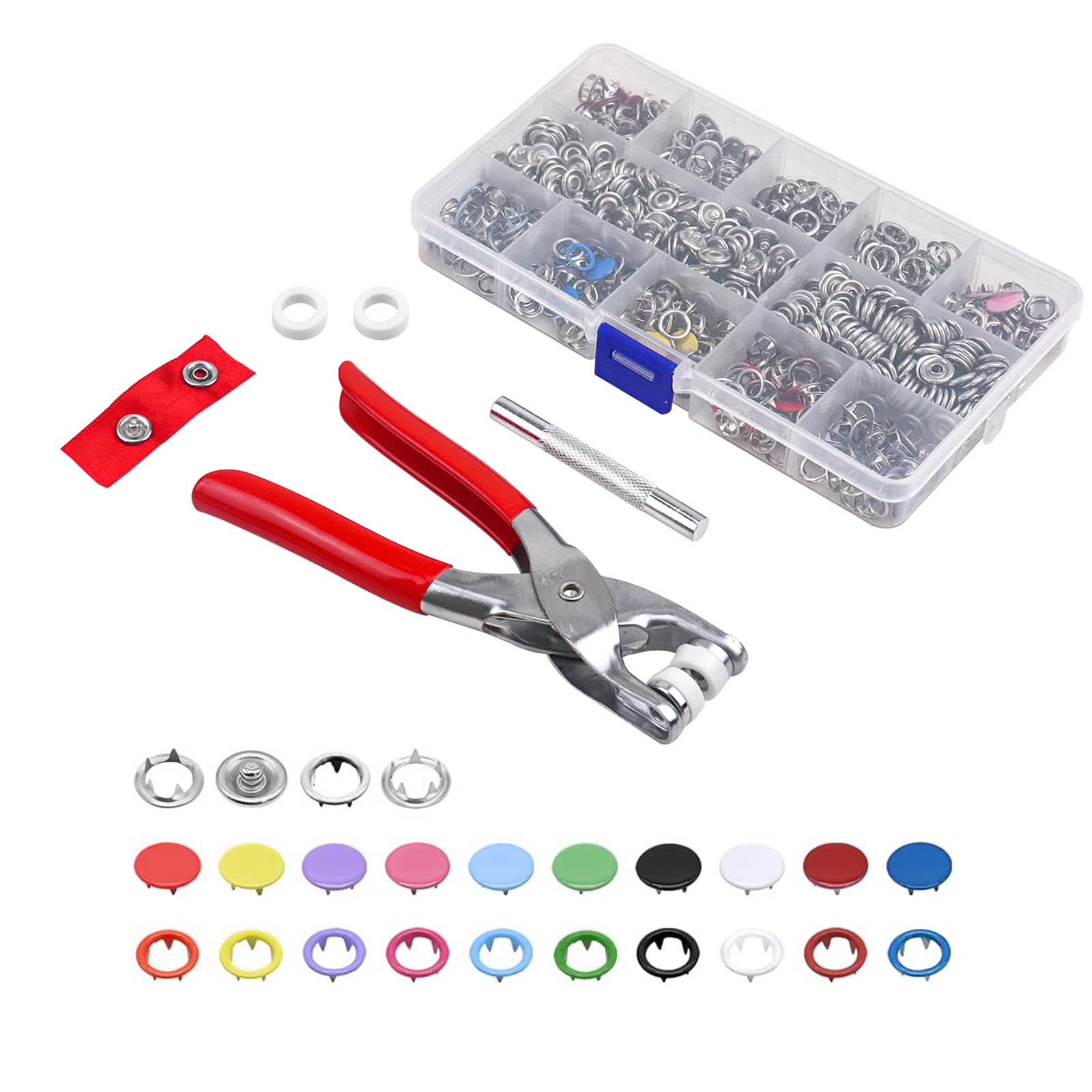 Metal Snap Fasteners Kit - 200 Sets With 10 Colors for DIY Crafts, Sewing, Clothing (9.5mm Diameter)