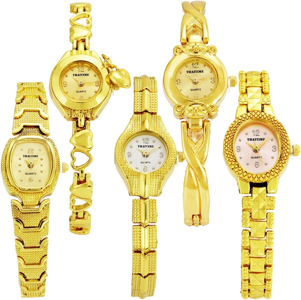 ThaiTime 5pcs New Golden Fashion Women Girls Quartz Wrist Watches