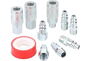 HOOTSUM 3/8’’ High Flow Air Hose Fittings Set, 3PCS 3/8 Body I/M Industrial Air Coupler and 6PCS 3/8 Body Air Plug with 3/8 Inch NPT Threads Size, 10PCS Air Compressor Accessories Quick Connect Set