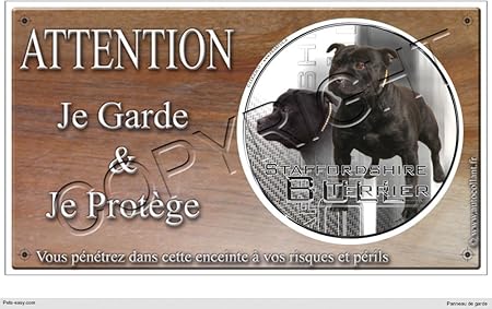 Pets Easycom Panneau Chien Ou Plaque Staffordshire Bull Terrier Noir 20 Cm