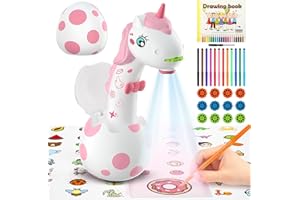 RNGODO Drawing Projector for Kids: Unicorn Toys for Girls Years Old 3+,Art and Craft Kit, Art Sketch Projector Drawing & Tracing Include 96 Stencils & 12 Markers, Draw Gifts for Girls & Boys
