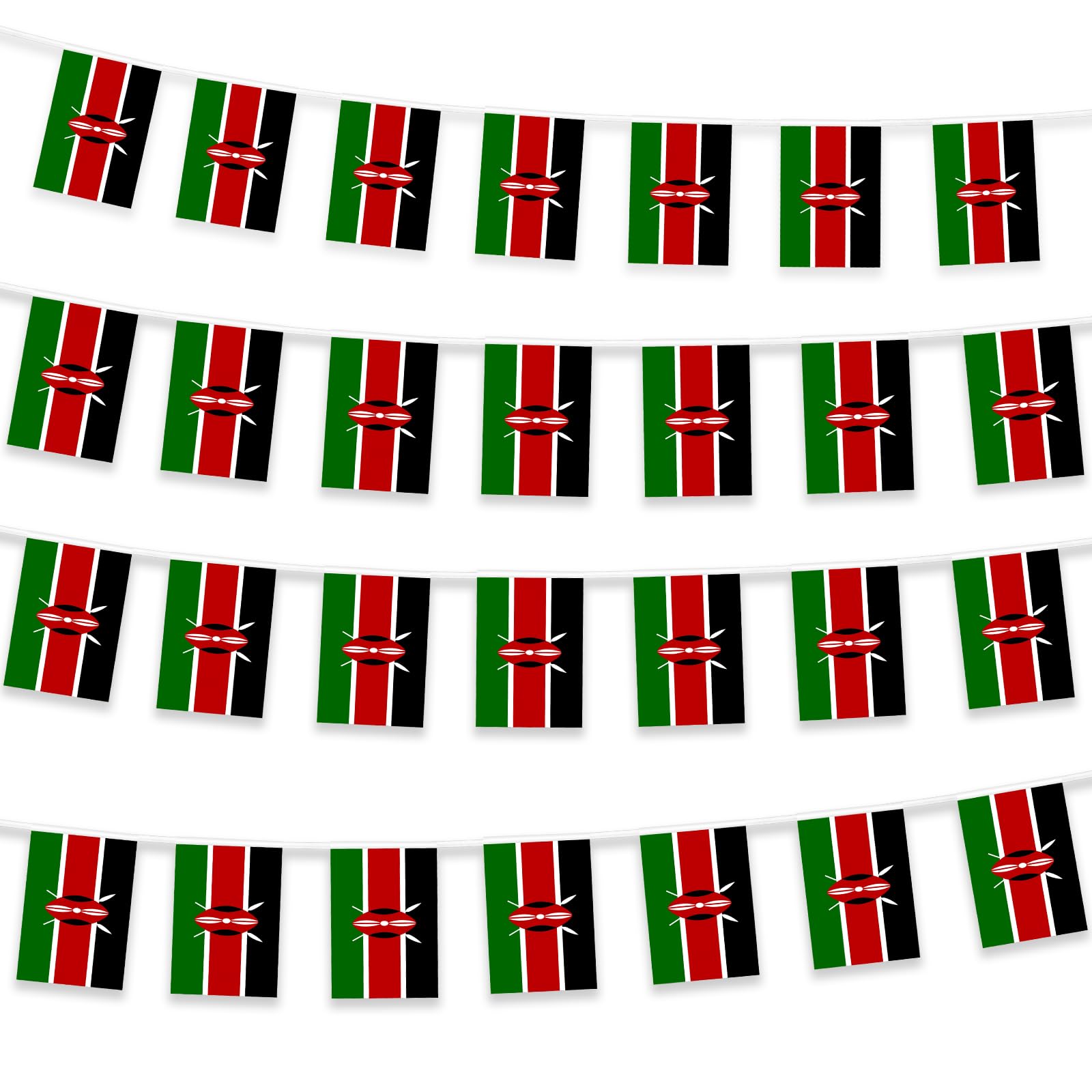 Kenya Bunting 30pcs Kenyan Triangle Flag Decoration Fabric for Football Patriotic Festivals and Celebrations Party National Day Sports Bars Street 10m/33ft Indoor Outdoor
