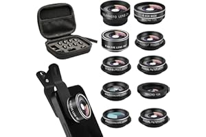 GODEFA Cell Phone Camera Lens Kit,11 in 1 Super Wide Angle+ Macro+ Fisheye Lens +Telephoto+ CPL+3/6 Kaleidoscope+Starburst/Radial/Soft/Flow Filter Lens Compatible for iPhone X/8/7/6s/6 Plus, Samsung,Android