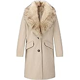 Pallivare Womens Fur Trench Coat Elegant Jacket Warm Long Fall Winter Overcoat With Fur Collar & Belt