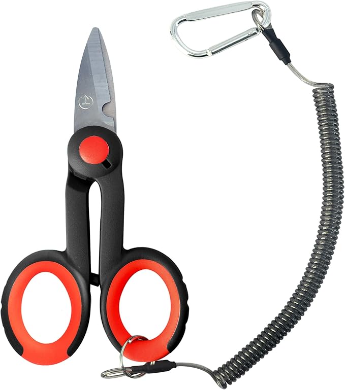 BXIO Fishing Scissors with Safety Rope,Ergonomic Soft Handle Nonslip Outdoor Scissors Stainless
