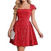 Bridesmay Women's Sequin Square Neck Mini Prom Dresses, A Line Short Cocktail Party Dresses