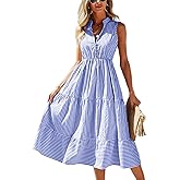 BROVAVE Womens 2026 Summer Sleeveless Shirt Dress Collar Striped V Neck Casual Midi Dresses