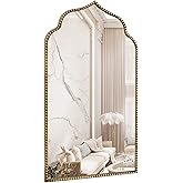 YIDIE Arch Wall Mirror, 22" W x 38" H Metal Marlowe Beaded Frame Accent Mirror, Large Modern Vintage Gold
