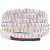 24 Volt Brightest RGBW High CRI LED Strip Light RGB+Warm White, 5m/16.4ft Dense 600 LEDs High Lumen 5050 12mm Cuttable Flexible LED Tape Light for Bedroom and Ceiling (RGB+3000K, IP20 White PCB)