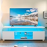 DobleCliCli LED TV Stand White Entertainment Center, Gaming Center for 60 65 70inch TV, TV Console with Storage, TV Stands for Gaming Living Room, Bedroom and Playroom