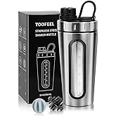 TOOFEEL Shaker Bottles for Protein Mixes 28 oz Stainless Steel Protein Shaker with 2 Mixing Ball, Not Stays Cold/Hot, Visible Window Metal Shaker Cups, Leakproof, BPA Free Bottle Shaker