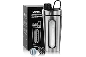 TOOFEEL Shaker Bottles for Protein Mixes 28 oz Stainless Steel Protein Shaker with 2 Mixing Ball, Not Stays Cold/Hot, Visible Window Metal Shaker Cups, Leakproof, BPA Free Bottle Shaker