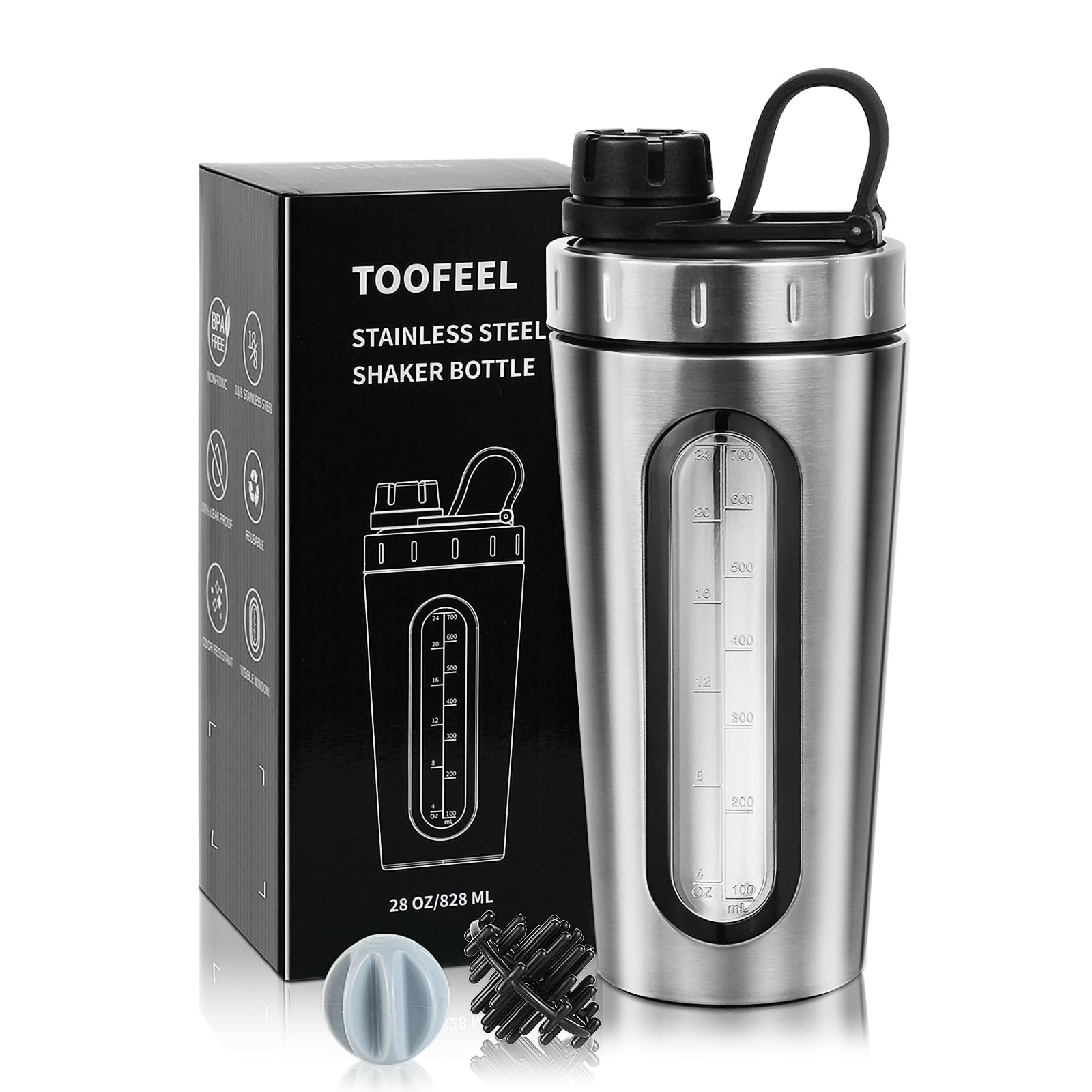 TOOFEEL Shaker Bottles for Protein Mixes 28 oz Stainless Steel