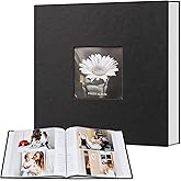 Popotop Photo Album 4x6 200 Photos with Writing Space, Leather Cover Album with Display Picture Window, Photo Book for Wedding Family Baby Gift