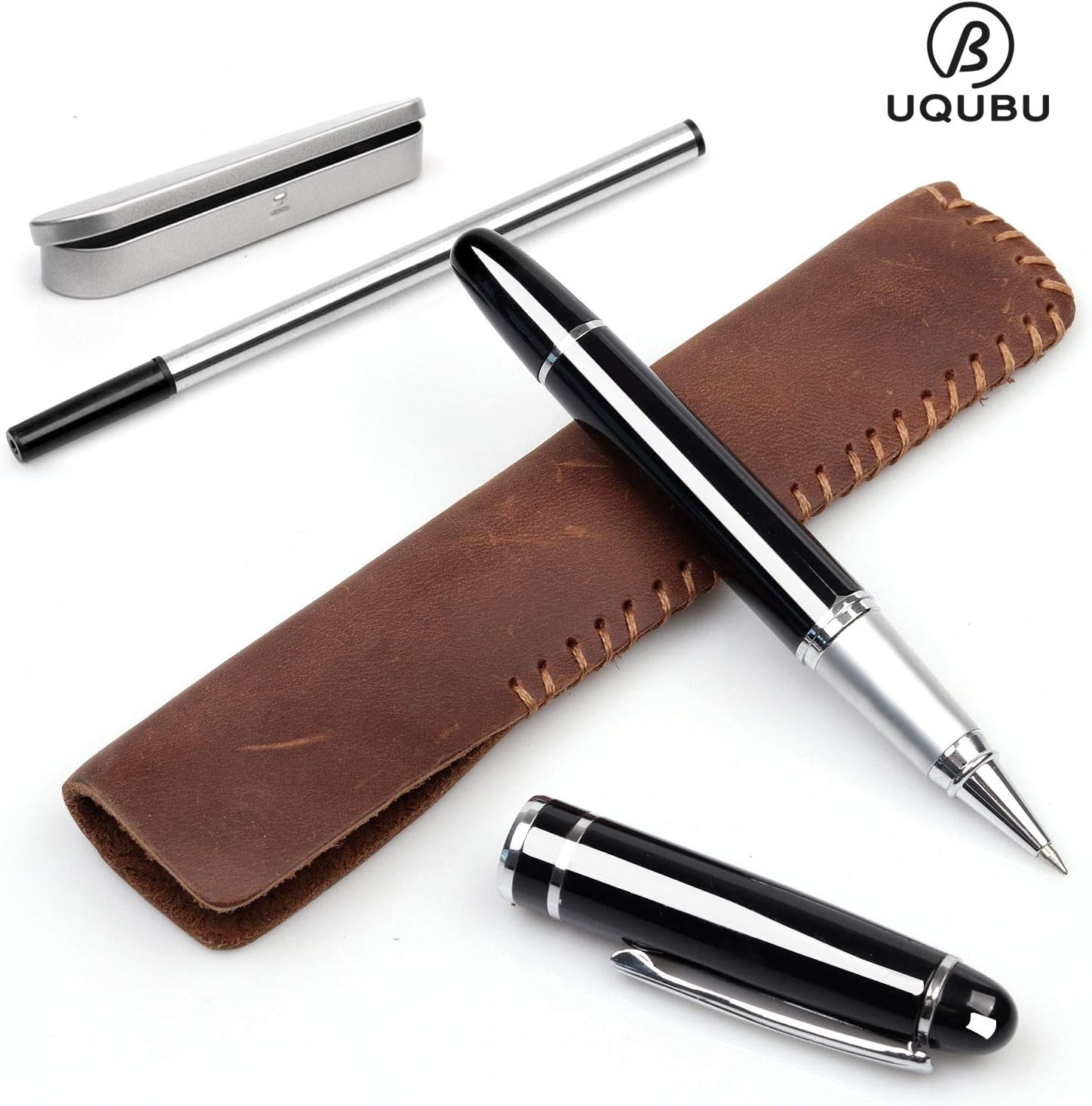 Luxury Ballpoint Pen Writing Set with Genuine Leather Handmade Fountain Pen Pouch Bag- Elegant Fancy Nice Gift Pen Set for Signature Executive （Business）