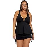 BECCA ETC. Women's Marble Canyon Plus Size Shirred V-Front Hipster Bikini Bottom, Cheeky Coverage, Swimwear Separates