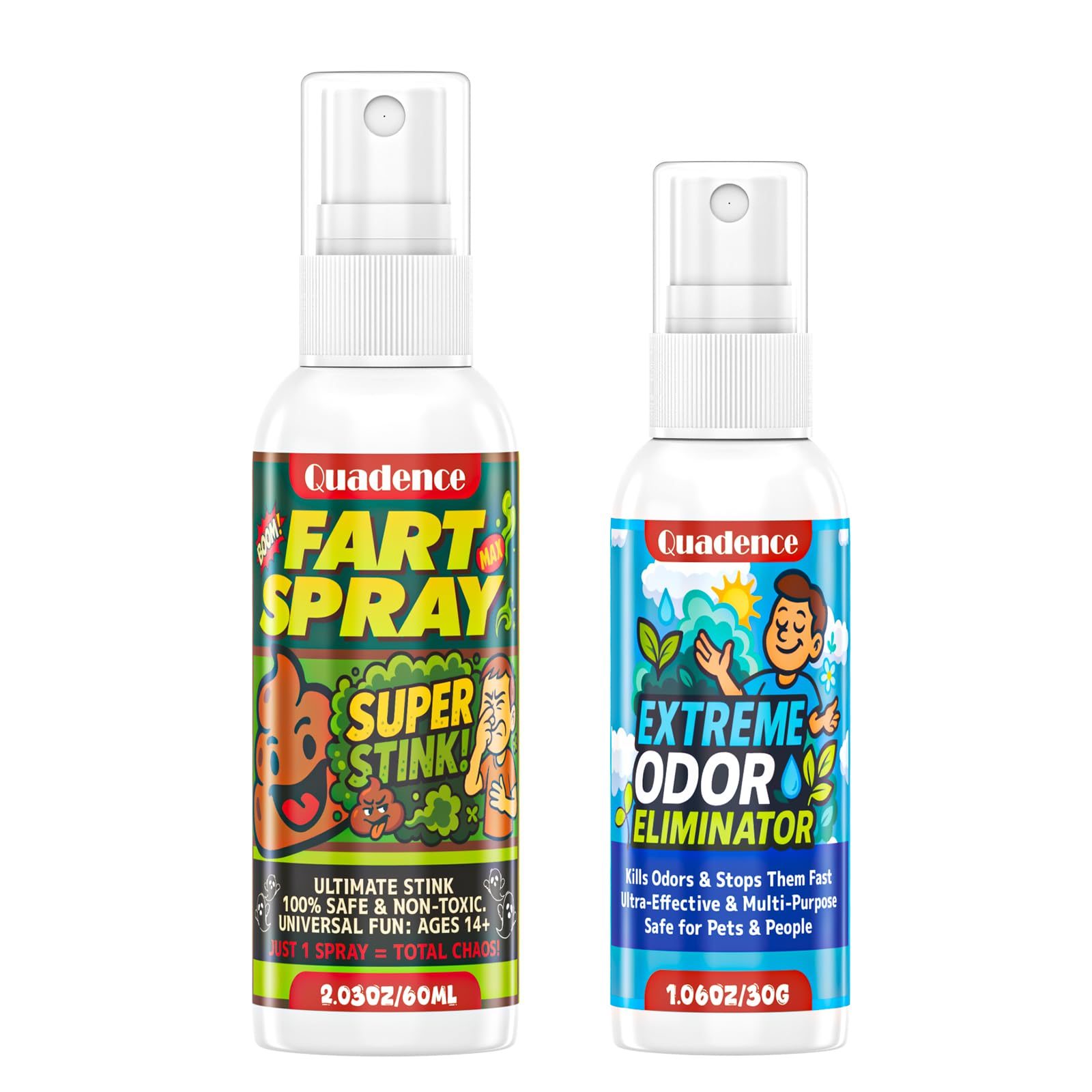 Quadence Fart Spray Extra Strong, 60ml Liquid Super Stink Spray for Prank Lovers, Great Gag Gifts, Office Party Outdoor Practical Jokes, Age 14+, 30ml Odor Eliminat Included