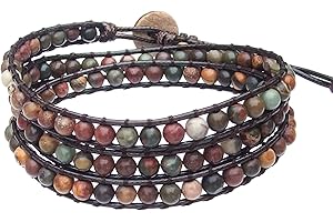 Ayriwoyi Genuine Stone Wrap Bracelets for Women Natural Crystal Beaded Wrap Bracelet 2/3/5 Adjustable Bohemian Bracelets Jewelry Gifts for Women Mom