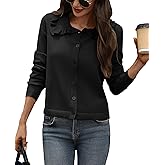 AMZANGEL Women's Cropped Cardigan Ruffle Collar Button Down Sweater Long Sleeve Bolero Shrug Sweaters for Dress