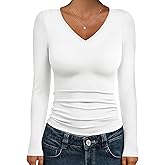 IWD Womens Long Sleeve Shirts V Neck Casual Tops 2026 Fashion Slim Fitted Tops Basic Tee Y2k Outfits