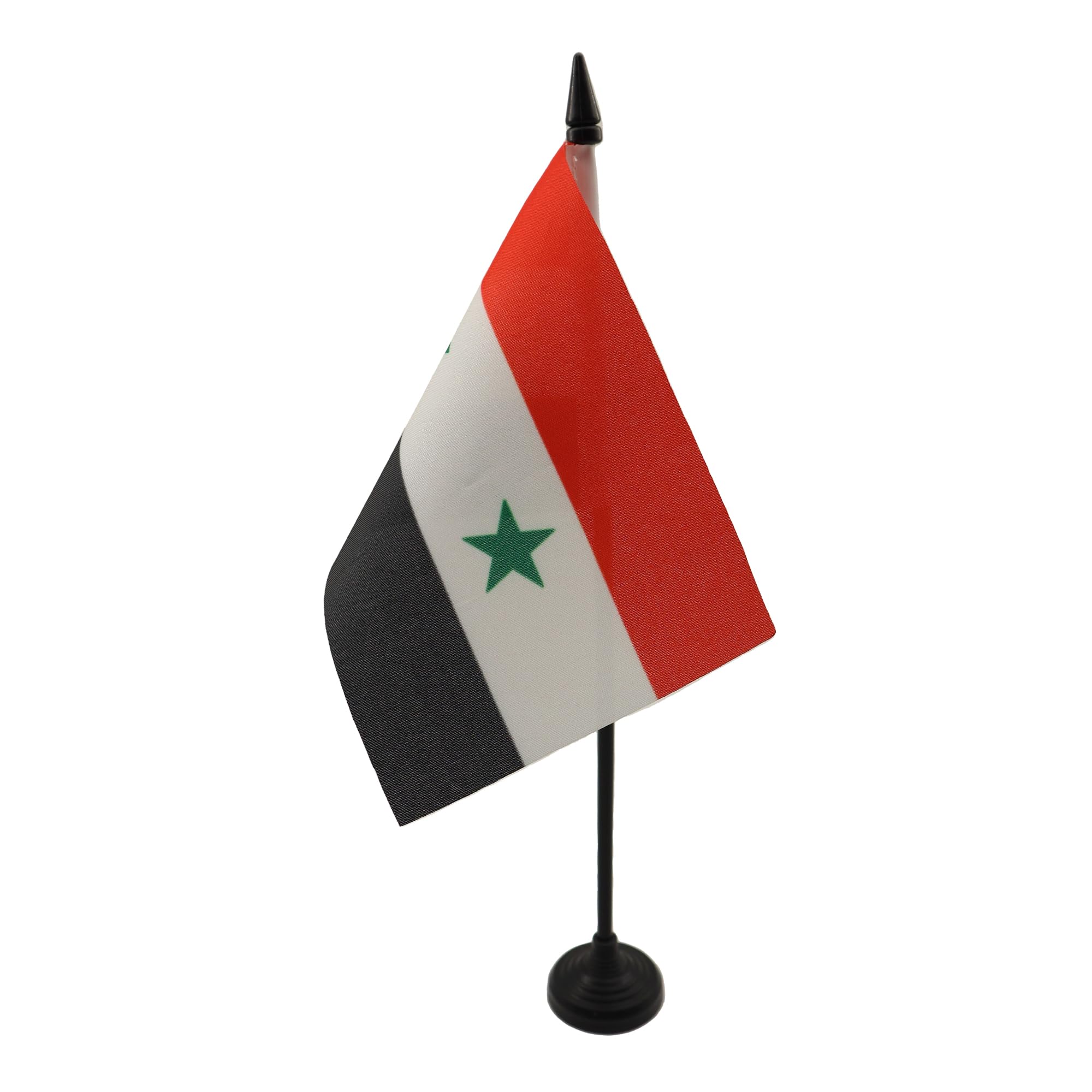AZ FLAG - Syria Table Flag 4'' x 6'' - Syrian Office Mini Banner 100% Polyester 15 x 10 cm - Mini Desk Flag with 10'' Pole and Black Plastic Base — image 1