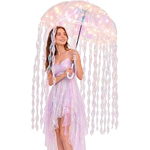 Dansydaisy Jellyfish Umbrella LED Mermaid Halloween Under The Sea Decor | Ocean Themed Mermaid Party Decoration, Holographic