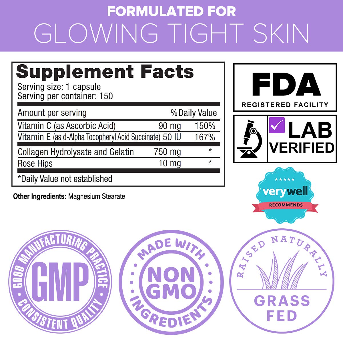 Premium Collagen Peptides with Vitamin C & E Anti Aging Skin Care, Fast Hair Growth, Nails