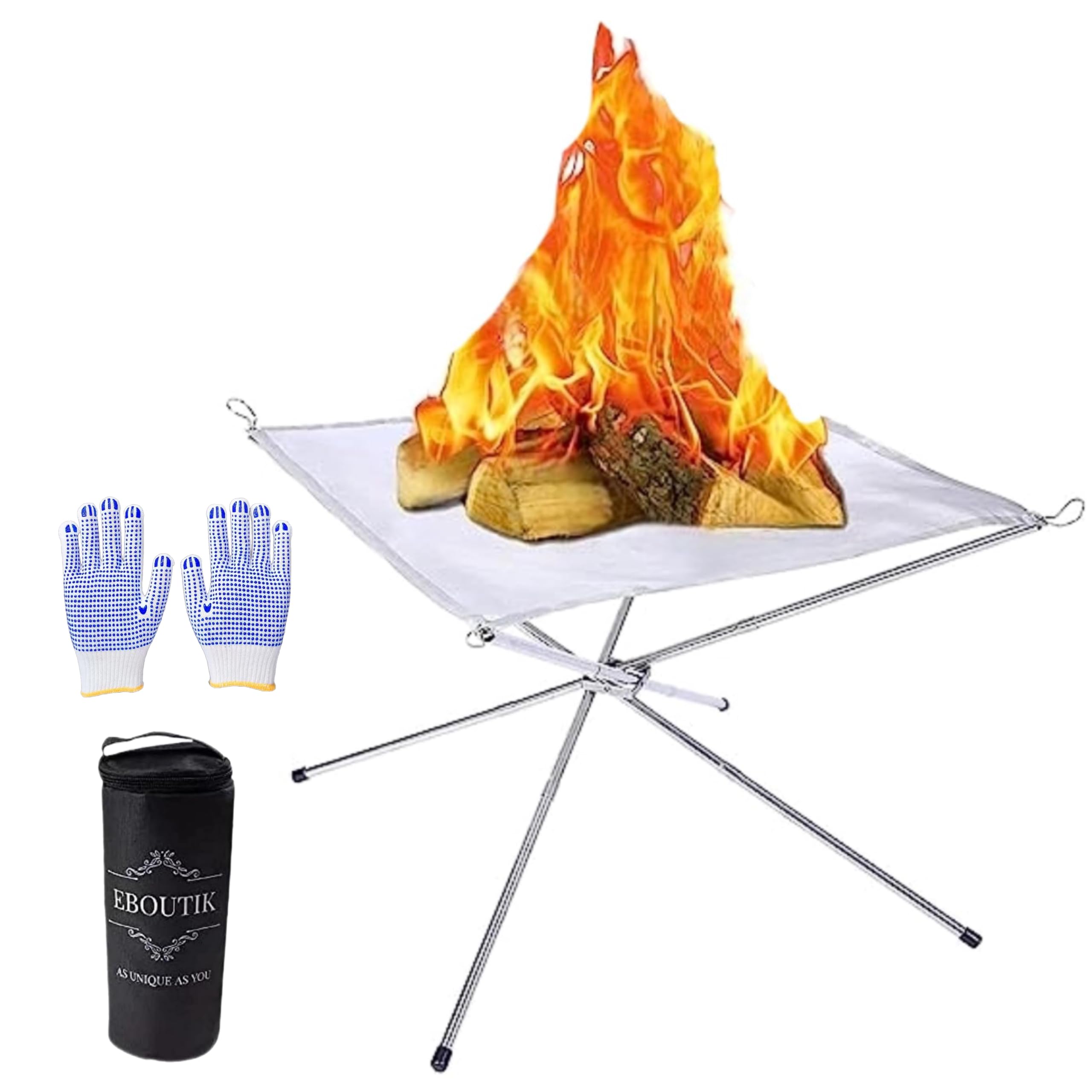 eBoutik - Easter Portable Steel Mesh Fire Pit with Gloves & Carry Bag – Spring Time Folding Outdoor Campfire Grill for BBQ, Camping, Bonfires – Compact & Durable