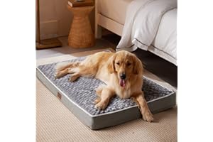 WNPETHOME Orthopedic X Large Dog Bed, Dogs Bed for Large Dogs with Egg Foam Crate Pet Bed with Soft Rose Plush Waterproof Dog Bed Cover Washable Removable（XL Dog Bed 42 x 30 x 4 inch Grey）