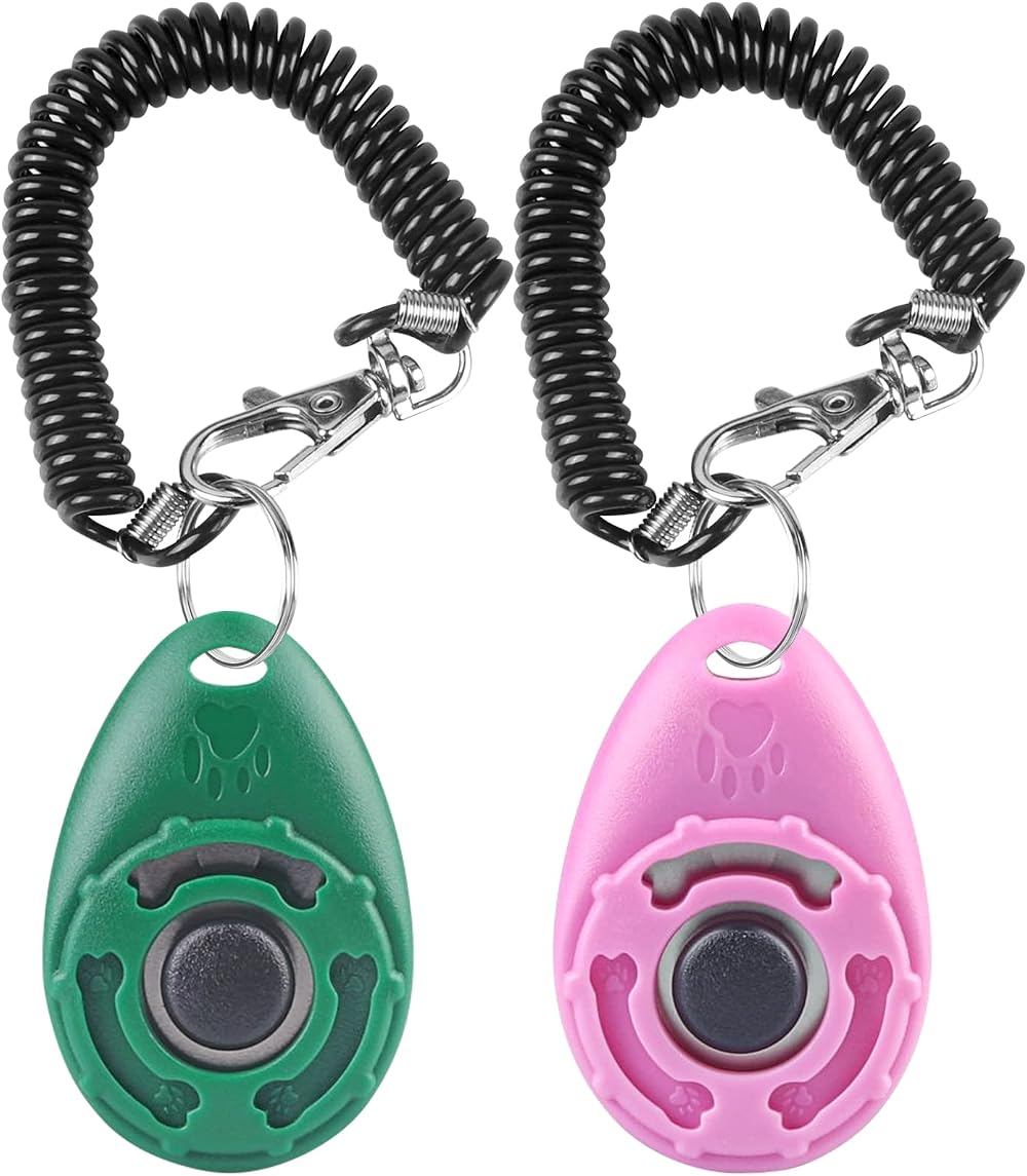Diyife Dog Clicker 2 Pack Green Pink with Wrist Strap Pet Training Clickers