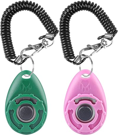 Diyife Dog Clicker 2 Pack Green Pink with Wrist Strap Pet Training Clickers