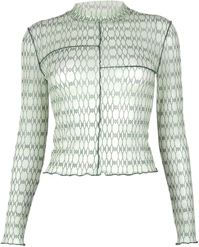 Download JEATHA Womens Mock Neck Long Sleeves T-Shirt Top Mesh Ruffled Edge Blouse Daily Wear at Amazon ...