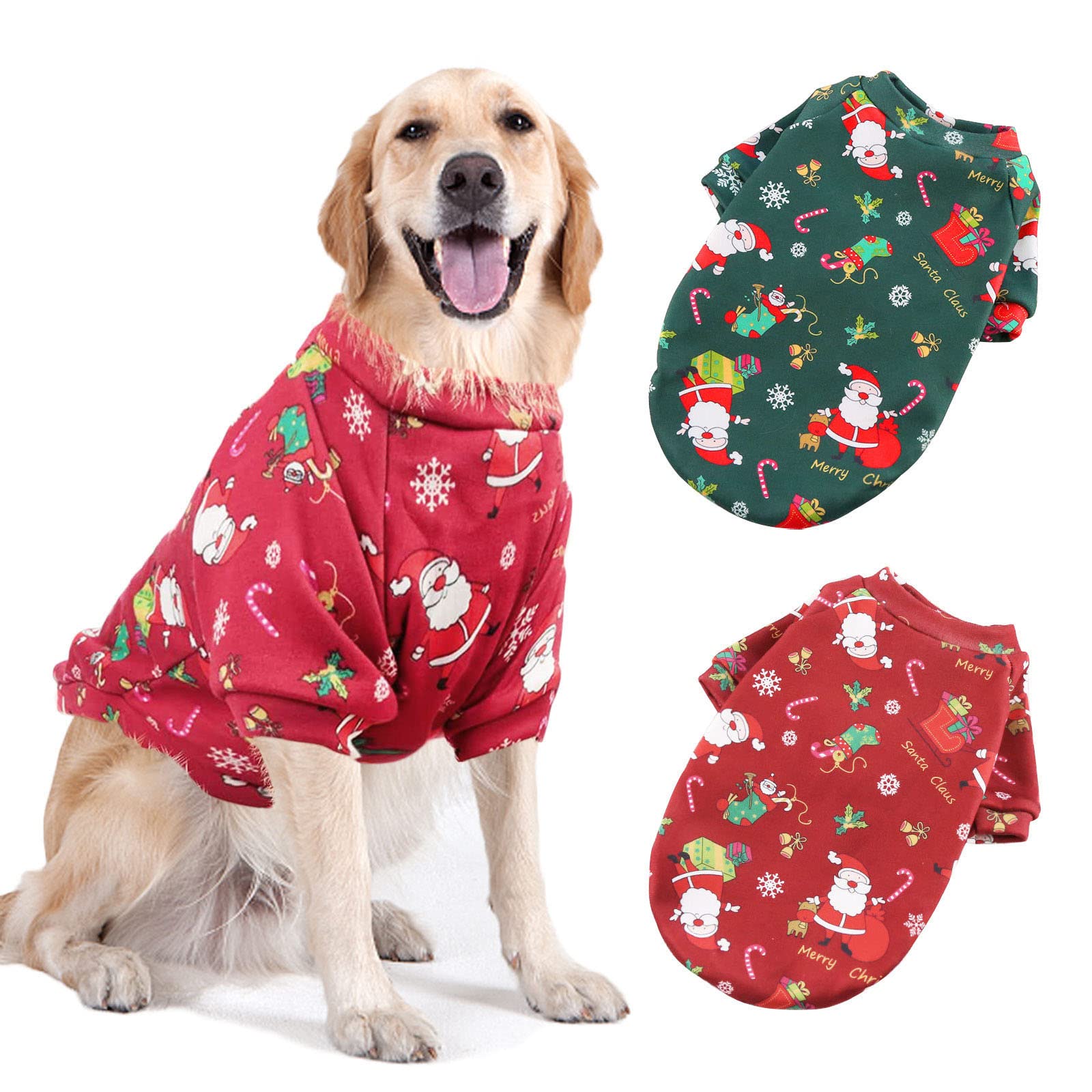 SUPJADE 2Packs Dog Christmas Jumper - Sweater Cat Christmas Clothes Outfit Apparel for Winter Warm Holiday Xmas Pet Costumes (Medium)