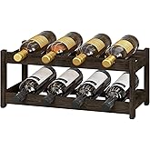 BAMEOS Wine Rack Freestanding 2 Tier 8 Bottle Bamboo Wine Racks Countertop Cabinet Wine Holder Wine Storage Shelf for, Bar, Pantry Wine Cellar Basement Countertop Mocha (16.85 L x 9.25W x 7H