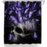 WELMECO Purple Black Shower Curtain Halloween Skull Bathroom Decor (Purple) | 72