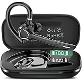 Bluetooth Headset with APTX HD Audio, Wireless Hands-Free Earpiece with CVC 8.0/ENC Dual Mic, Mute Button & Dual Device Connection, 90H Playtime Single-Ear Headphone for Trucker, Business, Black