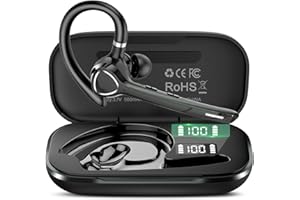 VOTAZIB Bluetooth Headset with APTX HD Audio, Wireless Hands-Free Earpiece with CVC 8.0/ENC Dual Mic, Mute Button & Dual Device Connection, 90H Playtime Single-Ear Headphone for Trucker, Business, Black