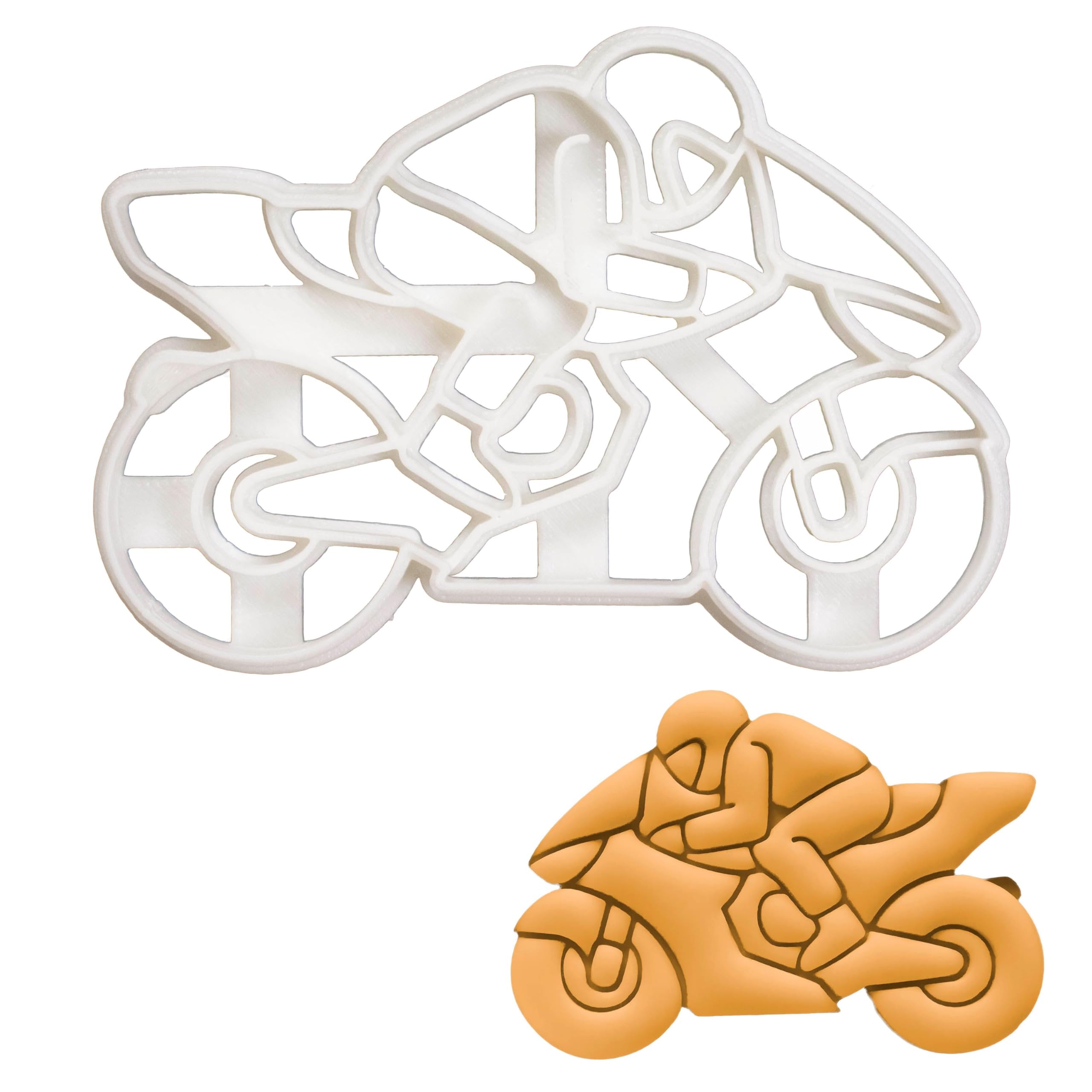 BAKERLOGY Motorbike Rider Cookie Cutter - Detailed Biscuit Cutter Design for Baking and Crafts, Ideal on Fondant, Dough, Clay
