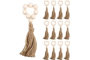Napkin Rings Set of 12 Spring Napkin Rings Boho Napkin Holder Wooden Pearl Napkin Rings with Tassels Rustic Bead Napkin Holde