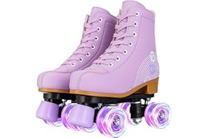 MEIGLQEA Roller Skates for Girls and Women, Cozy PU Leather Pink Purple Light Up Roller Skates, Indoor Outdoor Roller Skates 