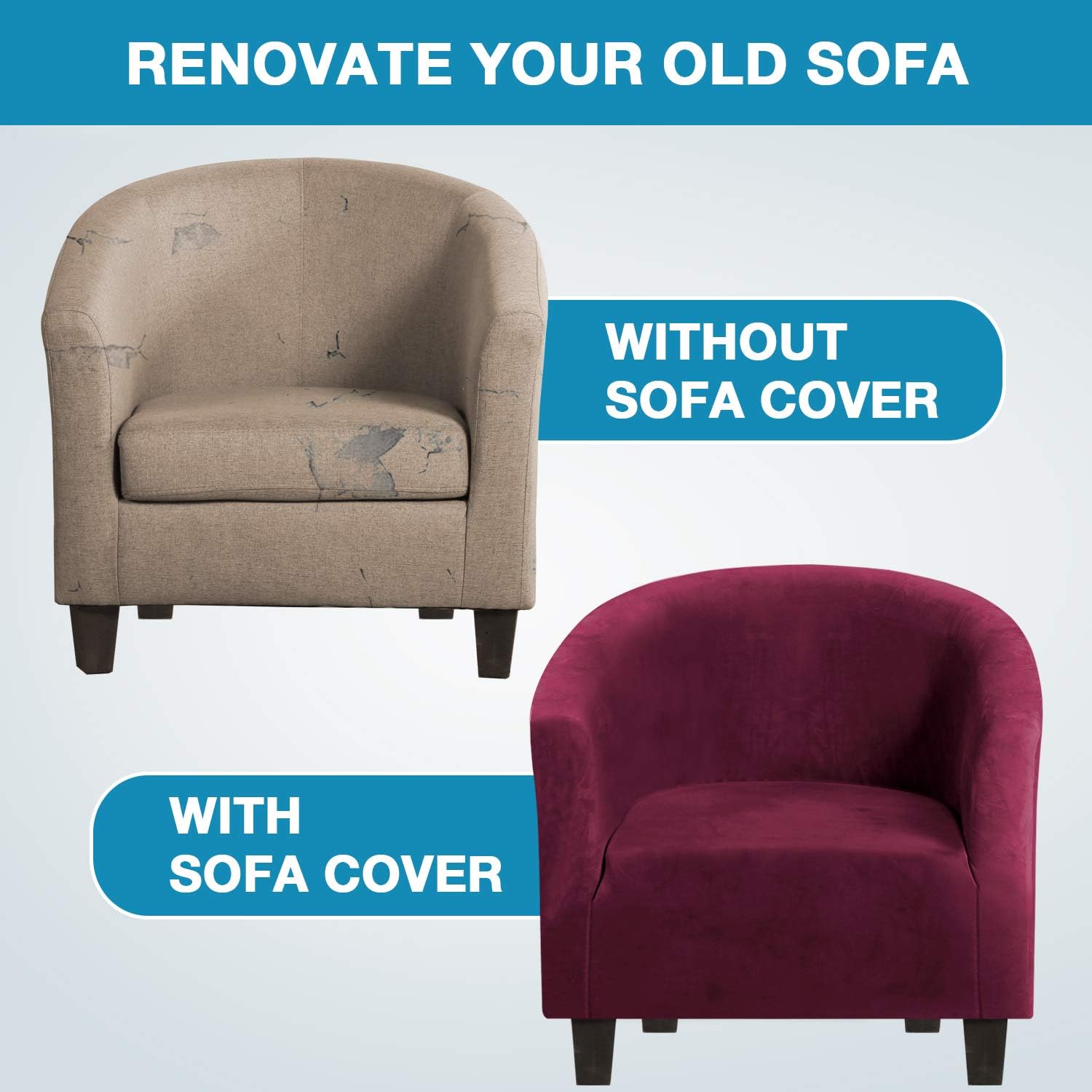 High Stretch Sofa Cover Velvet Tub Chair Cover Skid Resistance Furniture Protector Stretch Fabric Super Soft Couch Slipcover (1 Pack, Burgundy): Kitchen & Dining