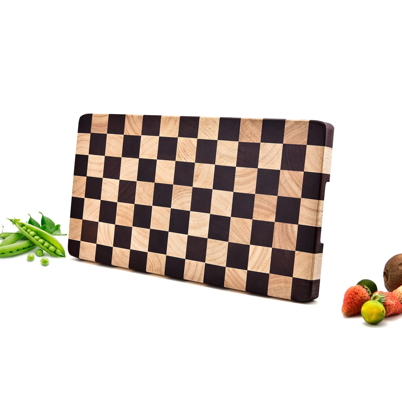 Photo 1 of Wood Cutting Board Butcher Block, Wooden Chopping Board with Checkerboard Pattern and Inner Side Handles Meat Cheese Charcuterie Board, Ideal for Chopping, Slicing, and Dicing 15 * 8 inch