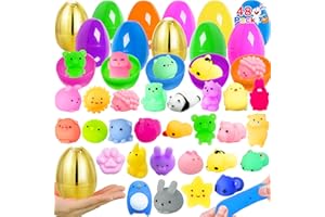 AMENON [ 2 Golden Eggs ] 48 Pcs Easter Eggs Filled with Mochi Squishies Toys Easter Basket Stuffers for Toddlers Kids Bunny Stress Relief Fidget Squeeze Toys Surprise Easter Egg Hunt Party Favor School Prize