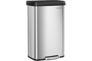 SONGMICS Kitchen Trash Can, 21 Gallon (80 L) Stainless Steel Garbage Can, with Stay-Open Lid and Step-on Pedal, Soft Closure, Tall, Large and Space-Saving, Silver and Black ULTB534E01