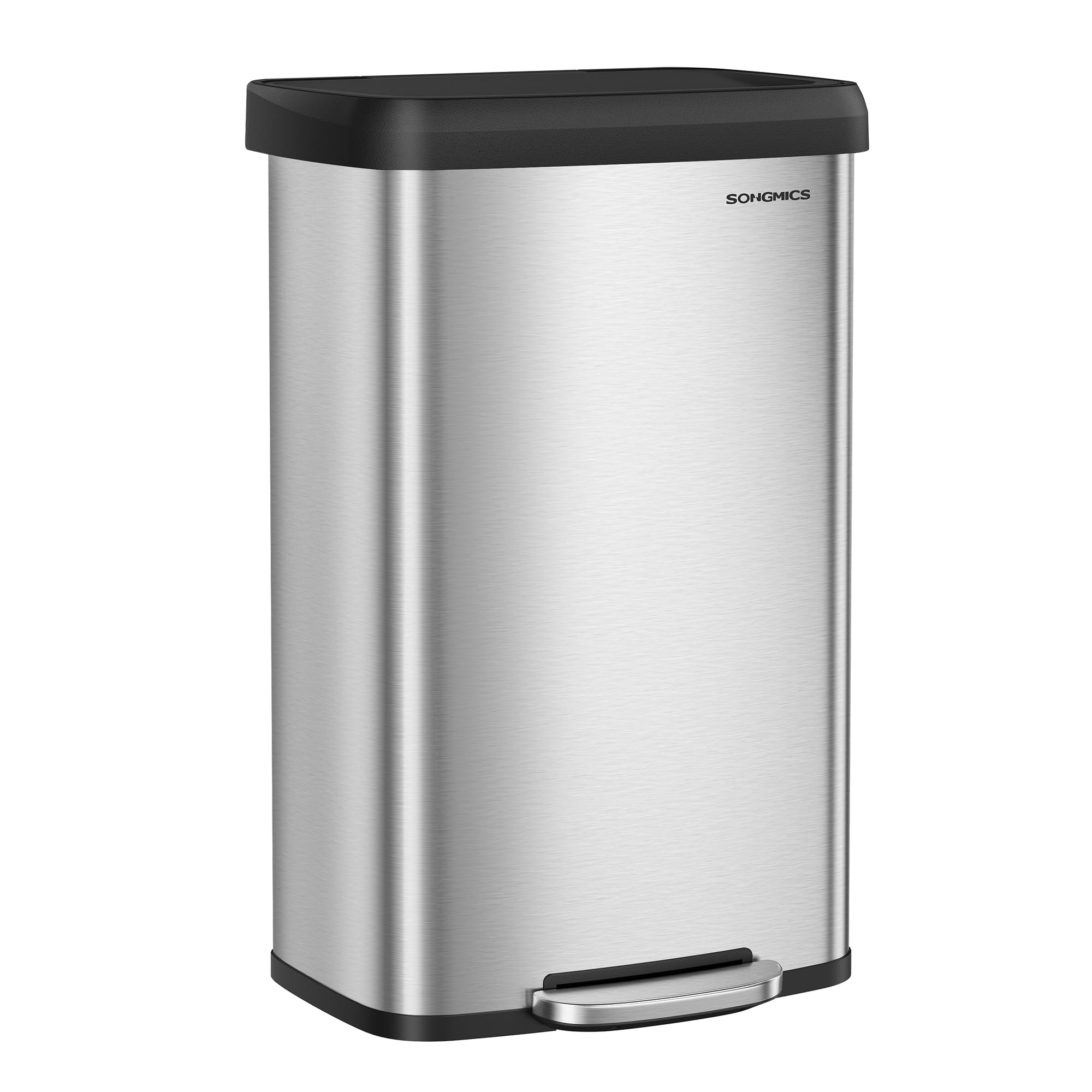 Photo 1 of ***DENT*** SONGMICS Kitchen Trash Can, 21 Gallon (80 L) Stainless Steel Garbage Can, with Stay-Open Lid and Step-on Pedal, Soft Closure, Tall, Large and Space-Saving, Silver and Black ULTB534E01
