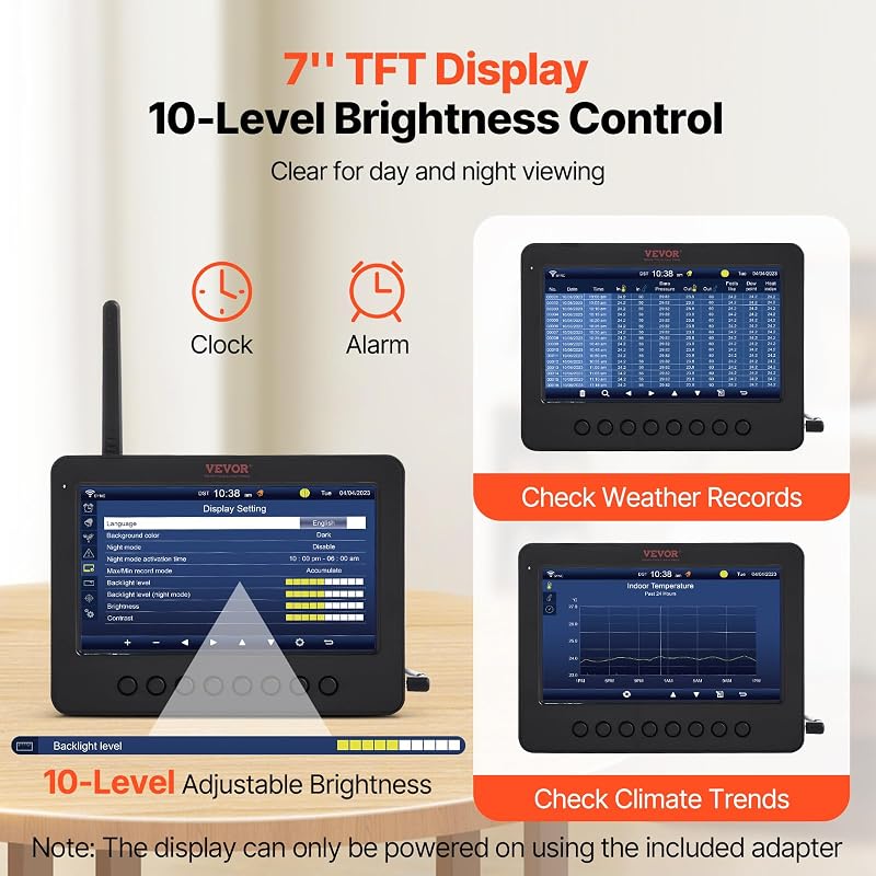 Stazione Meteorologica Wireless 7 in 1 con Wi-Fi, Display TFT Colorato 158 mm, Sensore Esterno Alimentato a Energia Solare, Include Temperatura Umidità Velocità Direzione Vento Precipitazioni