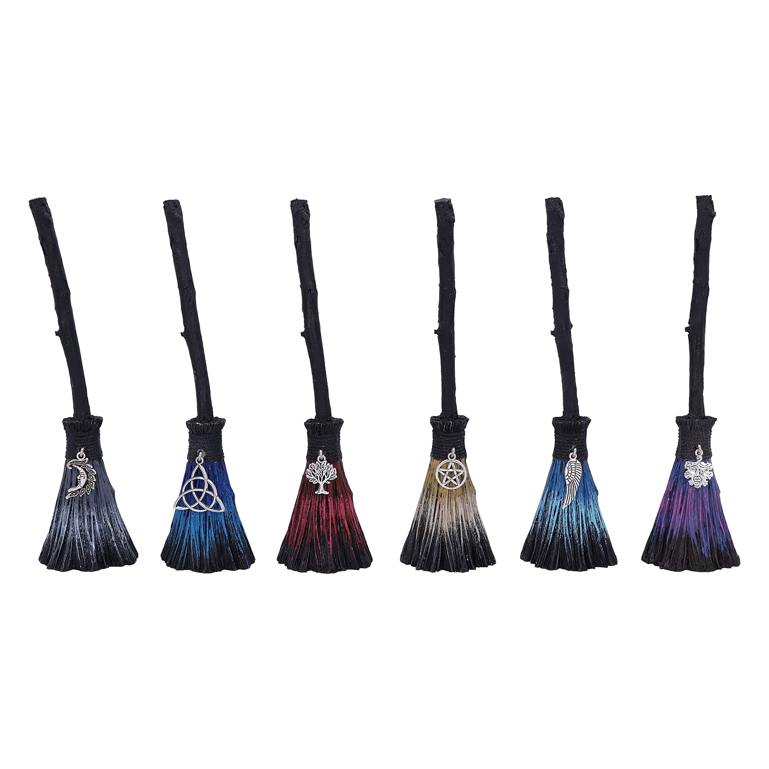 Nemesis Now Positivity Broomsticks with Silver Charms, 20cm, (Set of 6)